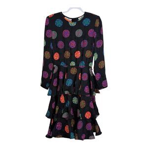 Vintage Oleg Cassini By He-Ro Industries Silk Tiered Dress Size 8 Multi Color